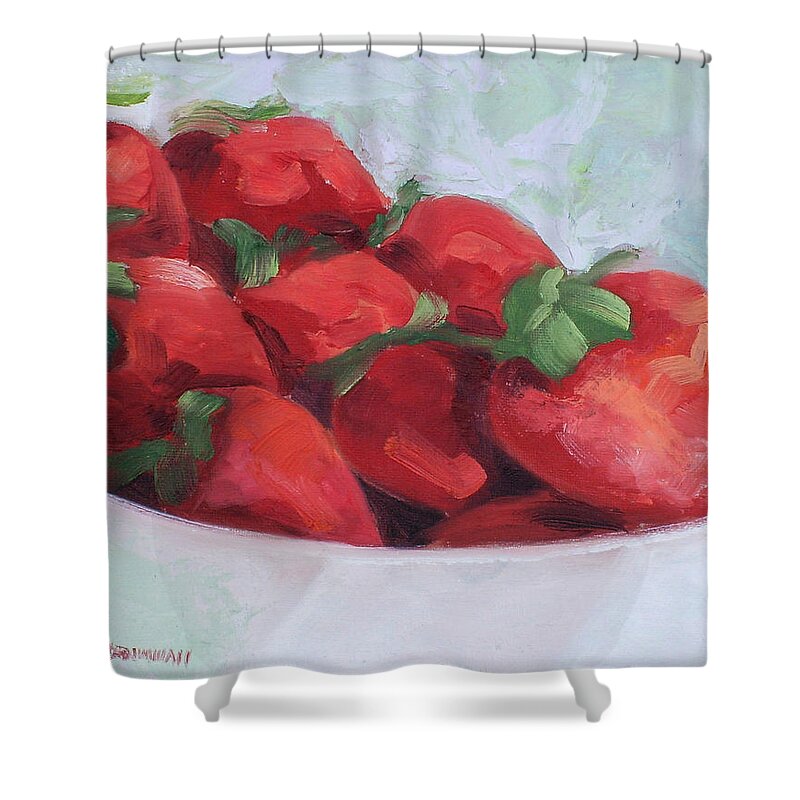 Strawberries Shower Curtain featuring the painting Strawberries by Lewis Bowman