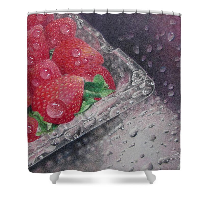 Strawberries Shower Curtain featuring the drawing Strawberry Splash by Pamela Clements