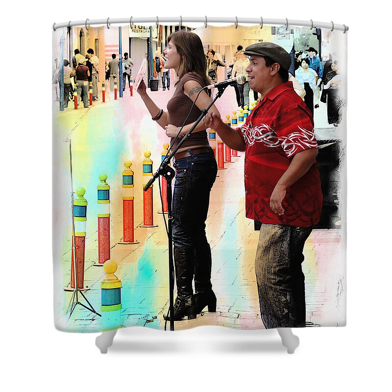 Sing Shower Curtain featuring the photograph Street Performers In Cotacachi, Ecuador by Al Bourassa