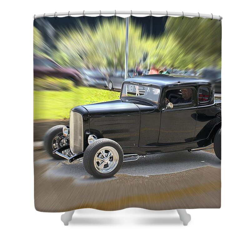 1932 Shower Curtain featuring the photograph Street Rod Leaving by Don Columbus