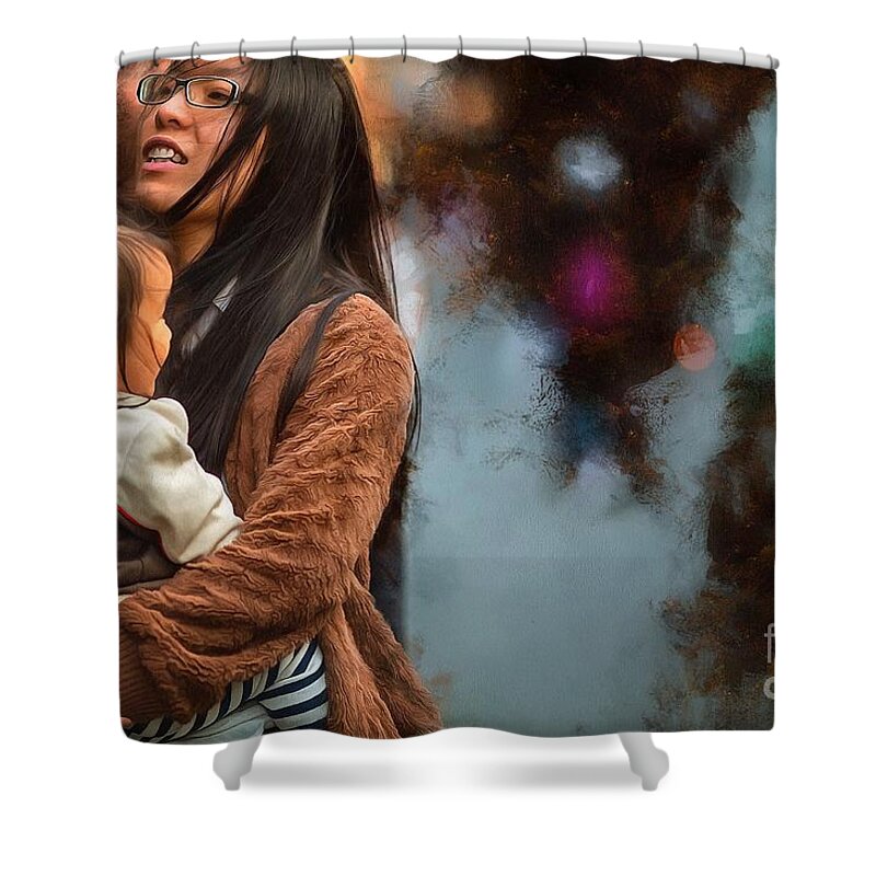 Young Woman Shower Curtain featuring the digital art Street Scene in Takayama by Eva Lechner