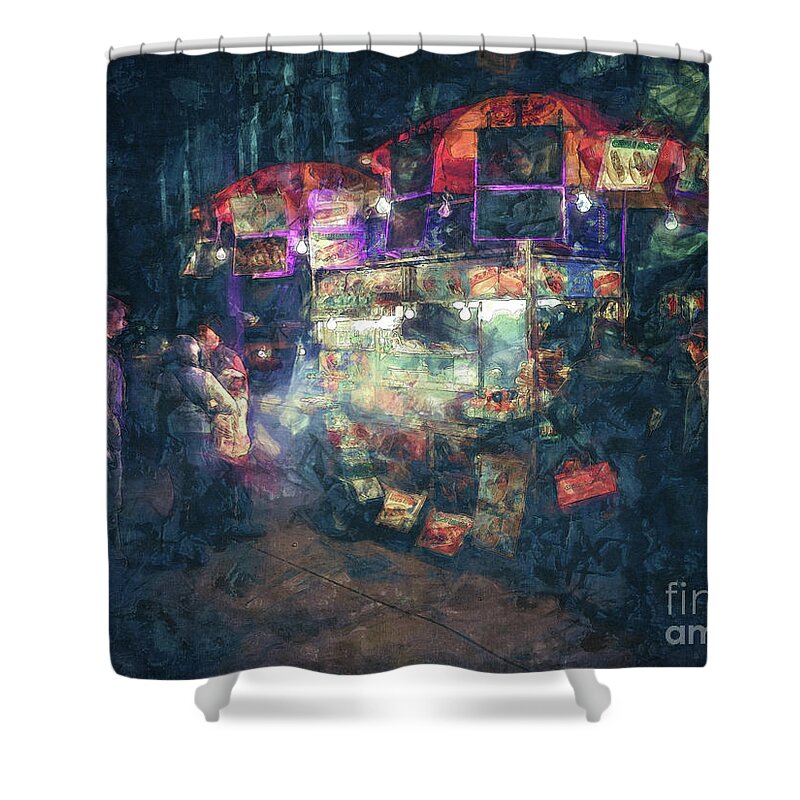 Vendor Shower Curtain featuring the digital art Street Vendor Food Stand by Phil Perkins