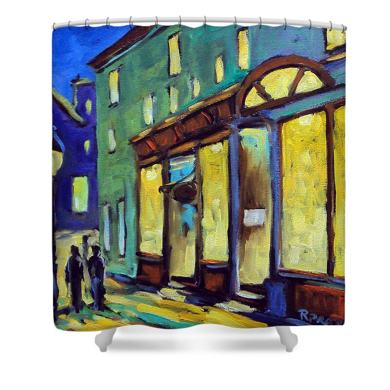 Town Shower Curtain featuring the painting Streets at Night by Richard T Pranke
