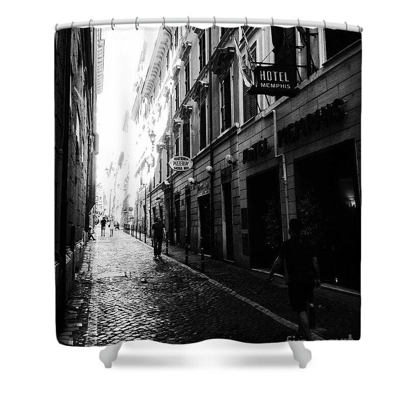 Rome Shower Curtain featuring the photograph Streets of Rome 2 Black and White by Angela Rath