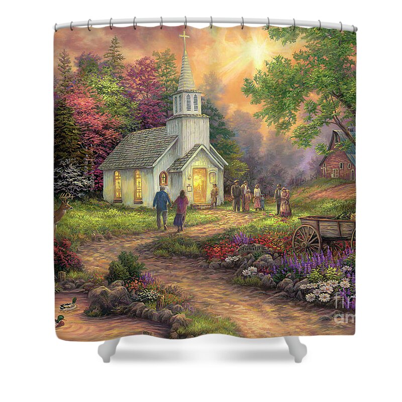 Church Art Shower Curtain featuring the painting Strength Along the Journey by Chuck Pinson