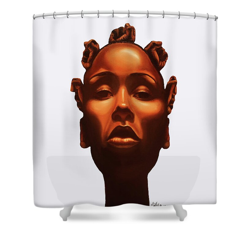Black Shower Curtain featuring the painting Strength in my crown by Jerome White