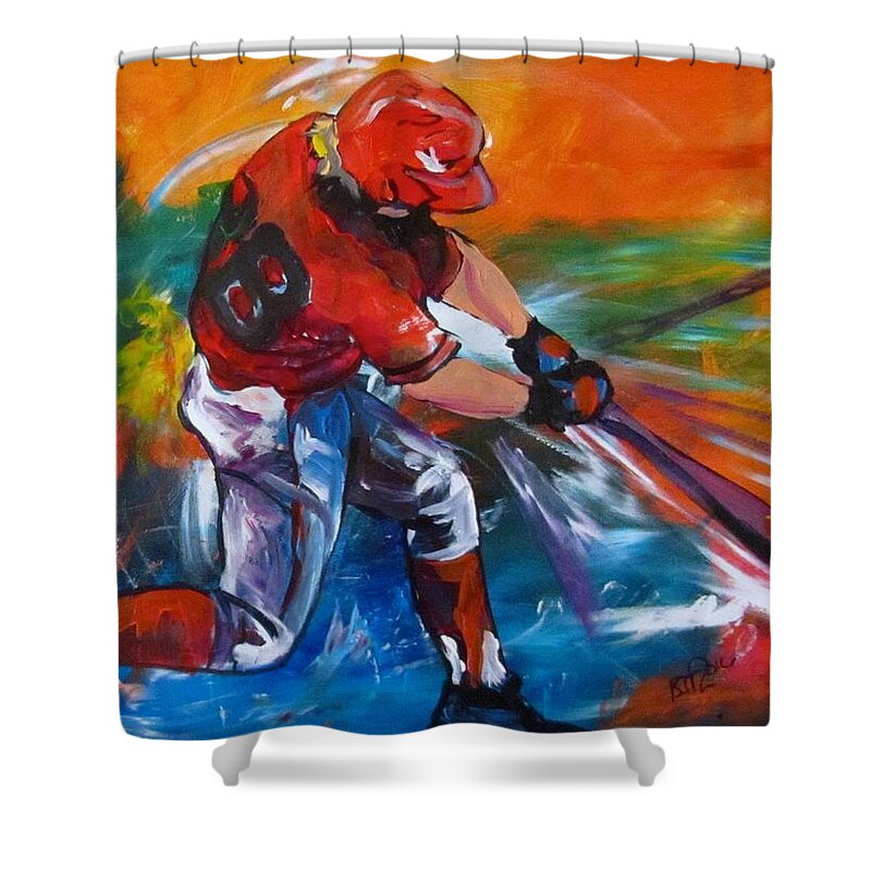 Baseball Shower Curtain featuring the painting Strike by Barbara O'Toole