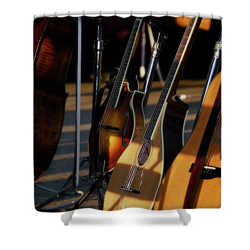 Music Shower Curtain featuring the photograph String Imstruments by Matt Swinden