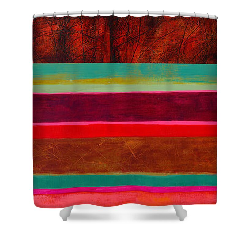 Abstract Art Shower Curtain featuring the painting Stripe Assemblage 1 by Jane Davies