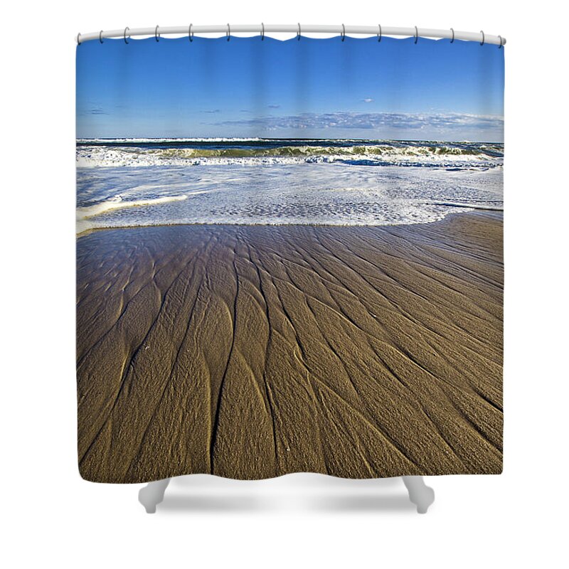 Striped Shower Curtain featuring the photograph Striped Shore Break by Robert Seifert