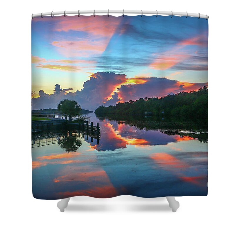 Sun Shower Curtain featuring the photograph Striped Sunrise by Tom Claud