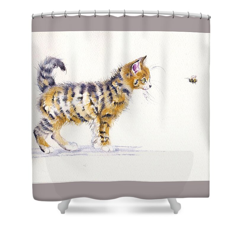 Cats Shower Curtain featuring the painting Stripey Creatures by Debra Hall