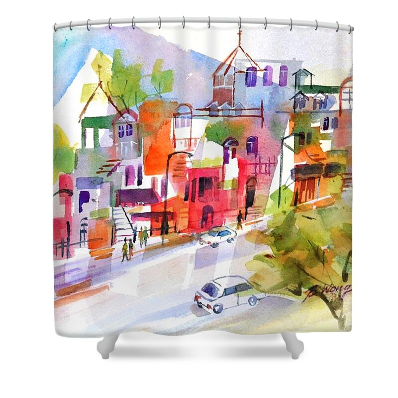 Montreal Shower Curtain featuring the painting Stroll in Montreal by Betty M M Wong