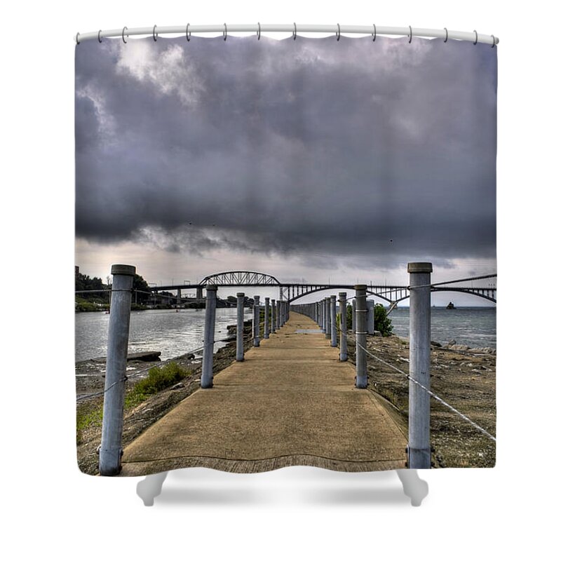 Buffalo Shower Curtain featuring the photograph Stroll On The Breakwall by Michael Frank Jr