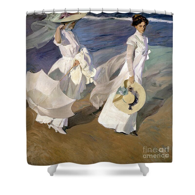 Sorolla Shower Curtain featuring the painting Strolling along the Seashore by Joaquin Sorolla y Bastida