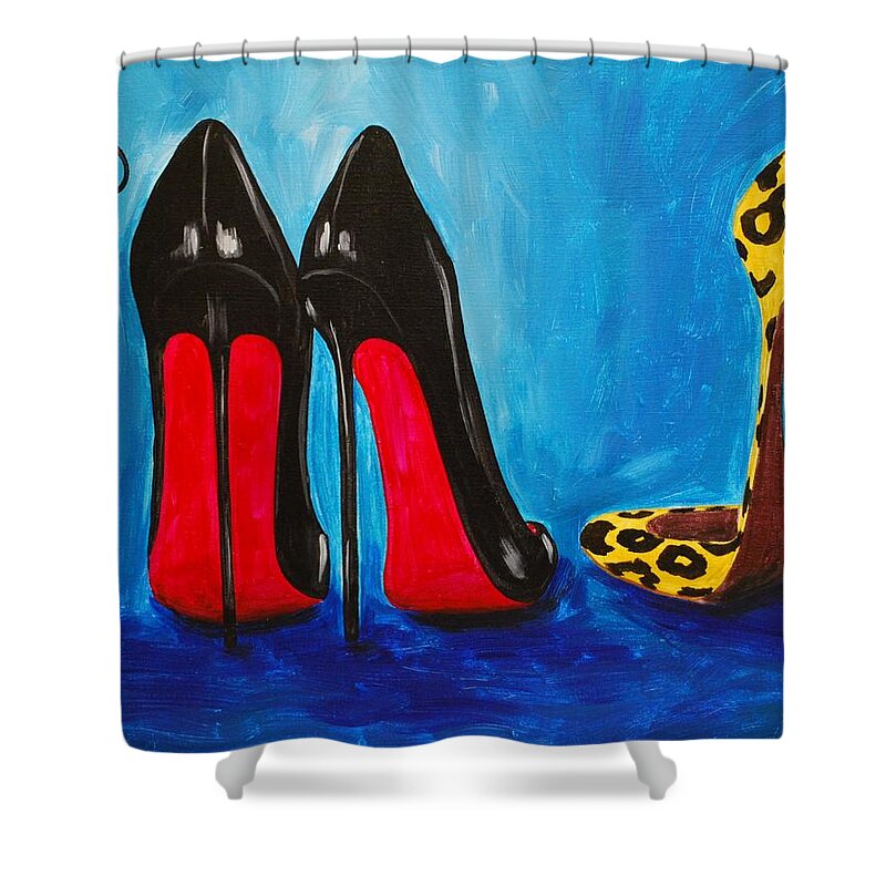 Shoes Shower Curtain featuring the painting Strut Your Stuff by Emily Page