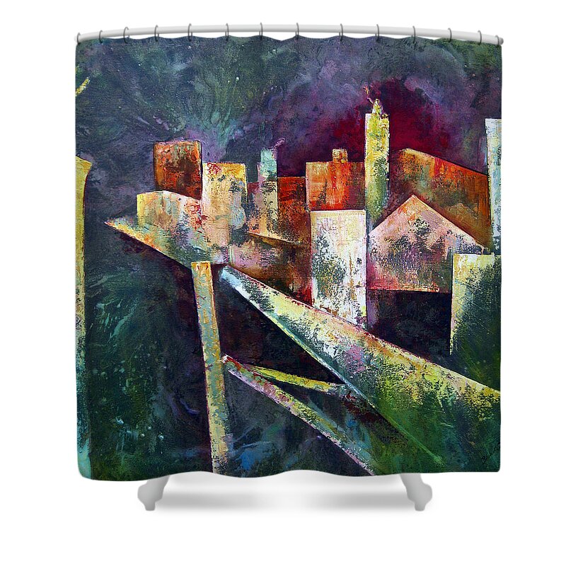 Abstract Paintings Shower Curtain featuring the painting Studio by Shadia Derbyshire