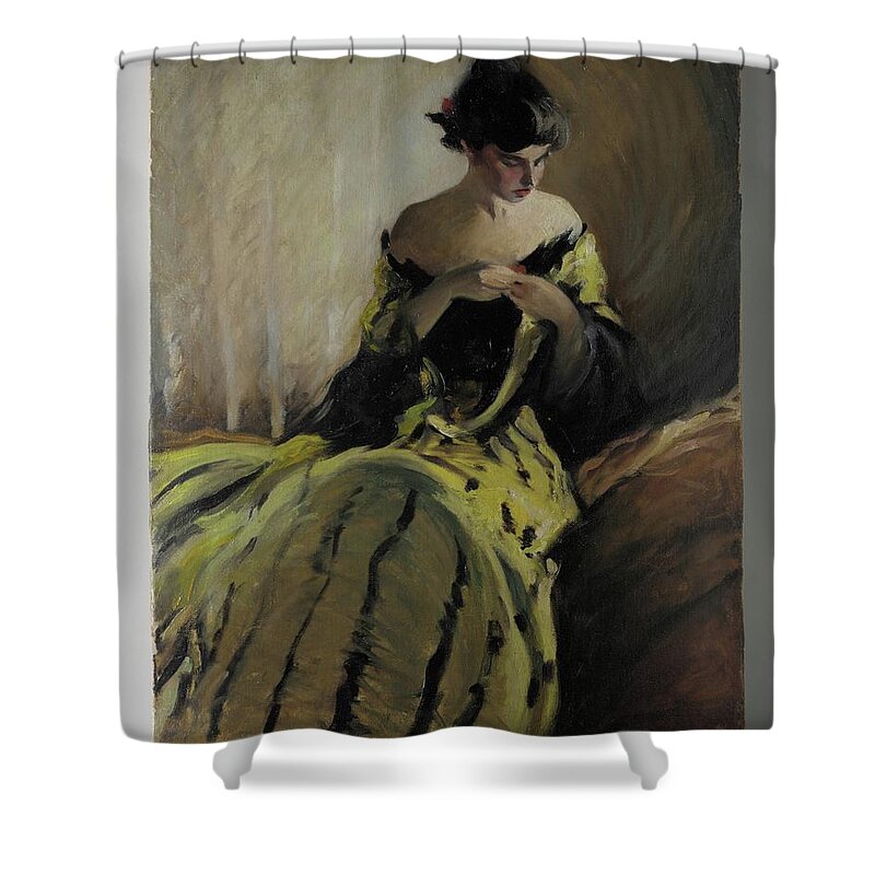 Study In Black And Green (oil Sketch) Shower Curtain featuring the painting Study in Black and Green by MotionAge Designs