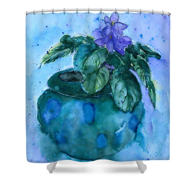 African Violet Shower Curtain featuring the painting Study of an African Violet by Pamela Iris Harden