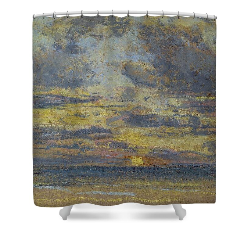 Study Shower Curtain featuring the pastel Study of the Sky with Setting Sun by Eugene Louis Boudin