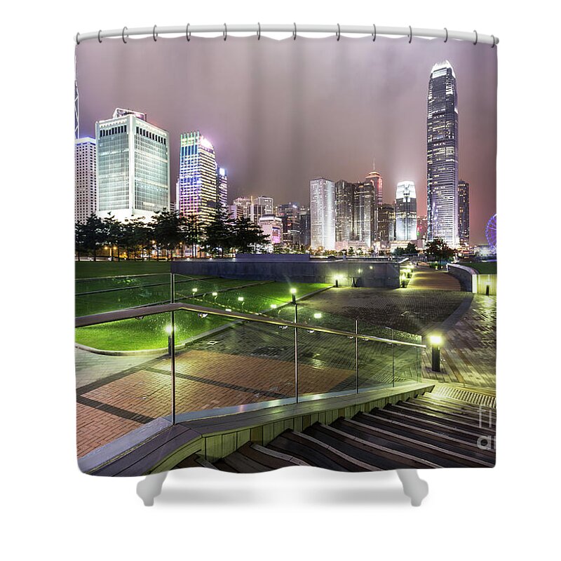 China Shower Curtain featuring the photograph Stunning night view of the famous Hong Kong island business dist by Didier Marti