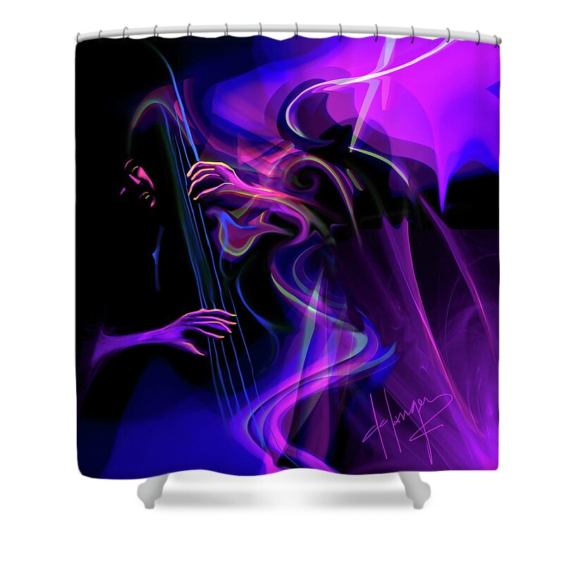 Sub Space Thunder Shower Curtain featuring the painting Sub Space Thunder, the man with 6 fingers by DC Langer
