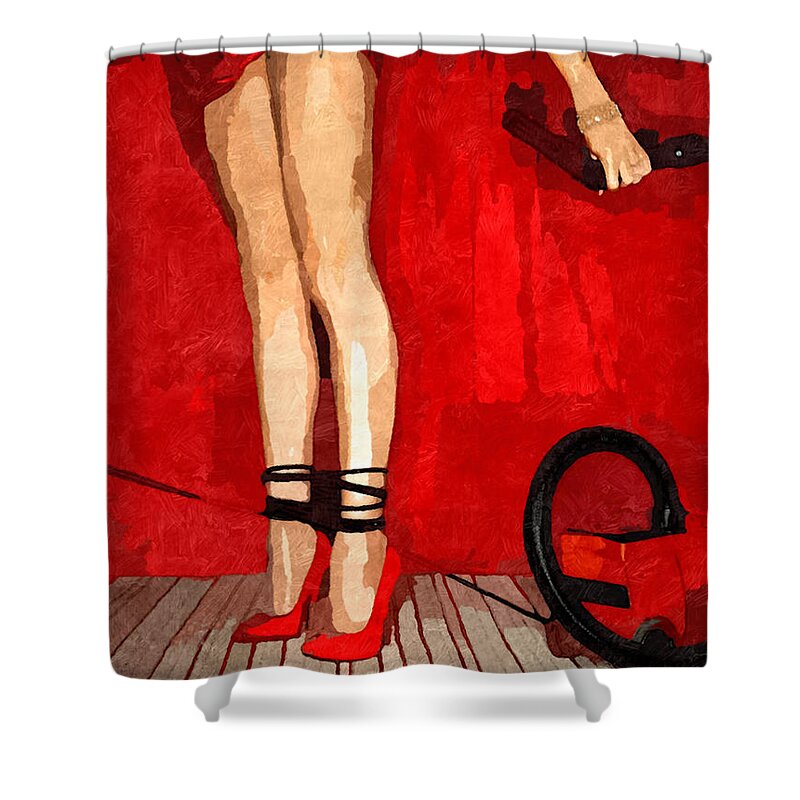 Bdsm Shower Curtain featuring the painting Submission in Red - tangled by BDSM love