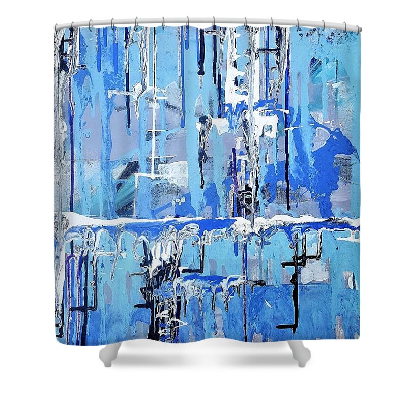 Abstract Shower Curtain featuring the painting Suburbia Blues by Tracey Lee Cassin