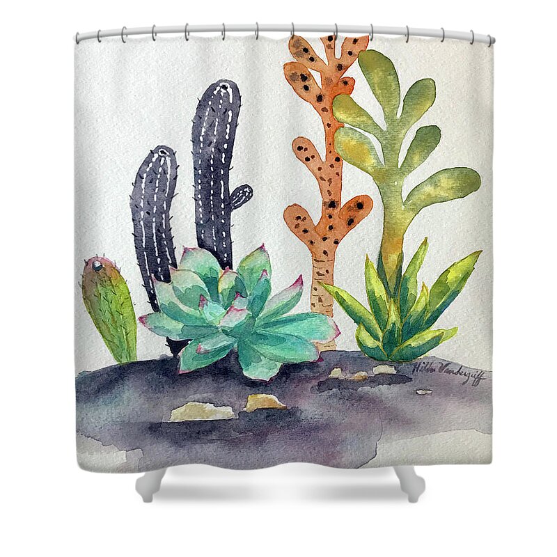 Succulents Shower Curtain featuring the painting Succulents Desert by Hilda Vandergriff