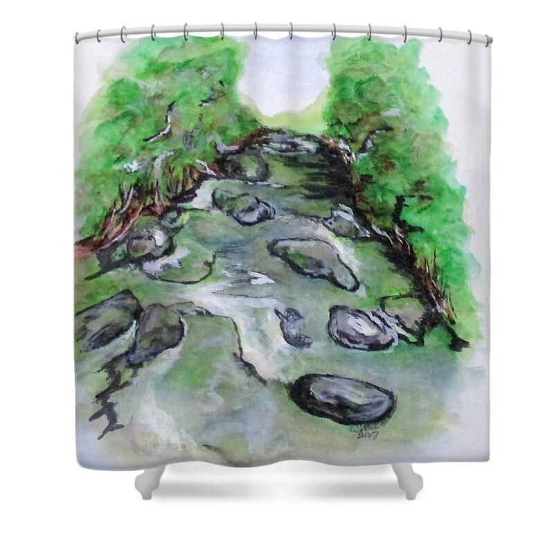 Sugar Creek Shower Curtain featuring the painting Sugar Creek, Boyhood Memory by Clyde J Kell