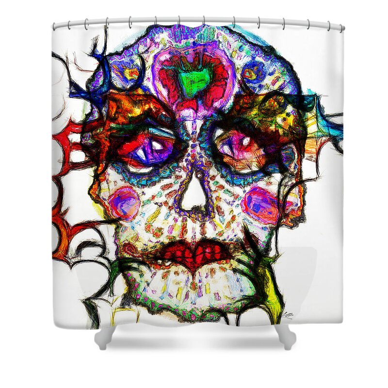 Sugar Skull Blues Shower Curtain featuring the digital art Sugar Skull Blues by Kiki Art