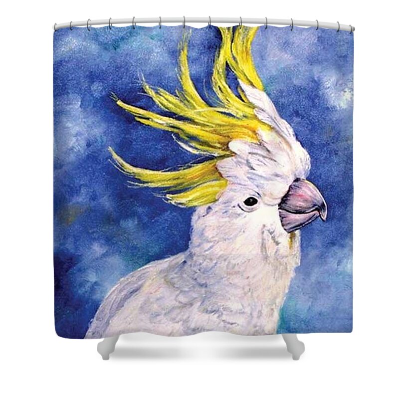 Cockatoo Shower Curtain featuring the painting Sulphur-crested cockatoo by Ryn Shell