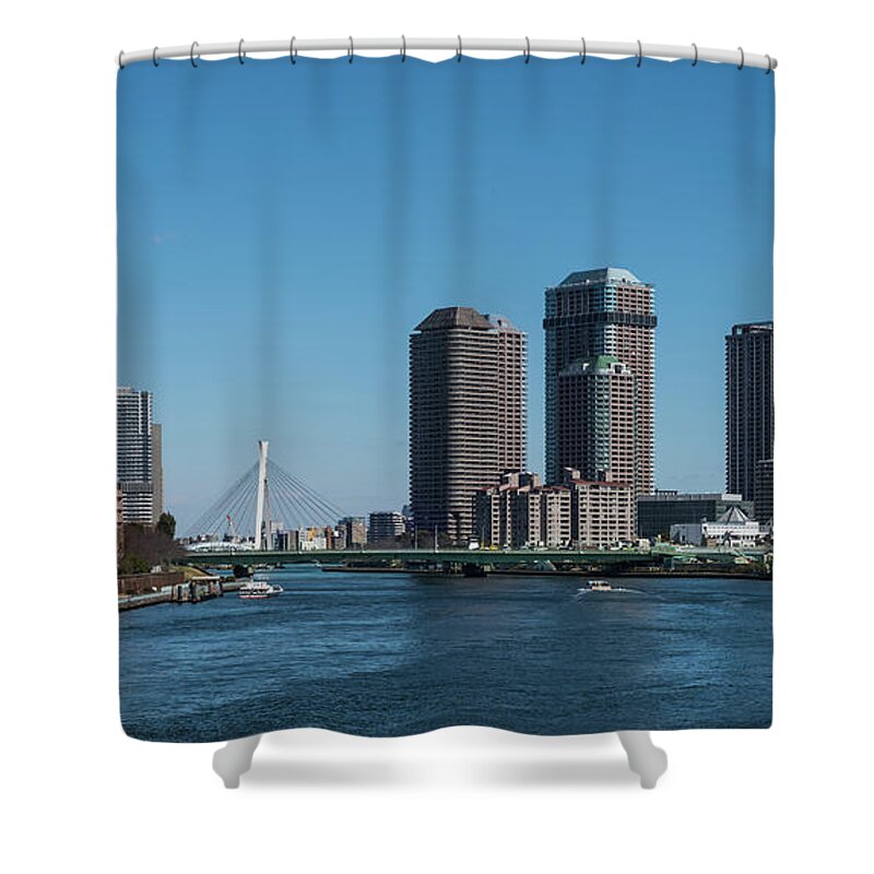 River Shower Curtain featuring the photograph Sumida River High Rise, Tokyo Japan 2 by Perry Rodriguez