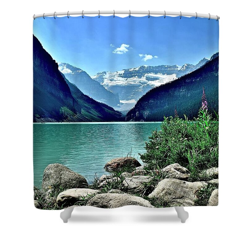 Lake Shower Curtain featuring the photograph Summer at Louise by Frozen in Time Fine Art Photography