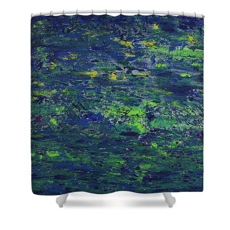 Abstract Shower Curtain featuring the painting Summer Blue Serenity by Angela Bushman