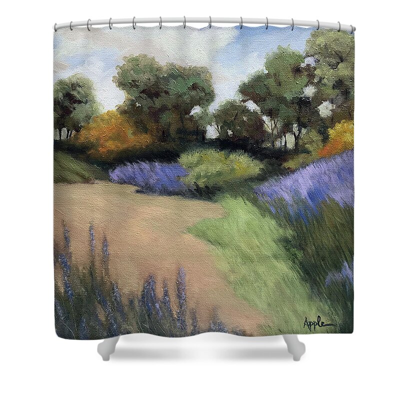 Landscape Shower Curtain featuring the painting Summer Color - rural landscape oil painting by Linda Apple