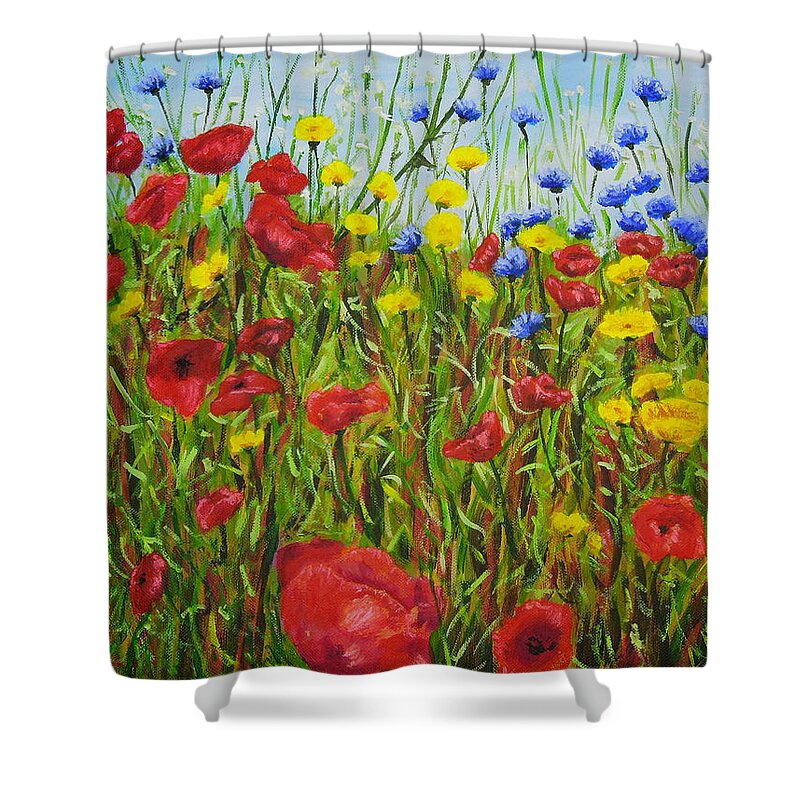 Art Shower Curtain featuring the painting Summer Flowers by Shirley Wellstead
