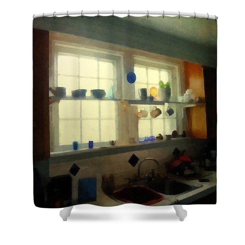 Kitchen Shower Curtain featuring the painting Summer Light in the Kitchen by RC DeWinter