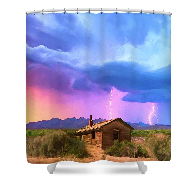 Desert Shower Curtain featuring the painting Summer Lightning by Dominic Piperata