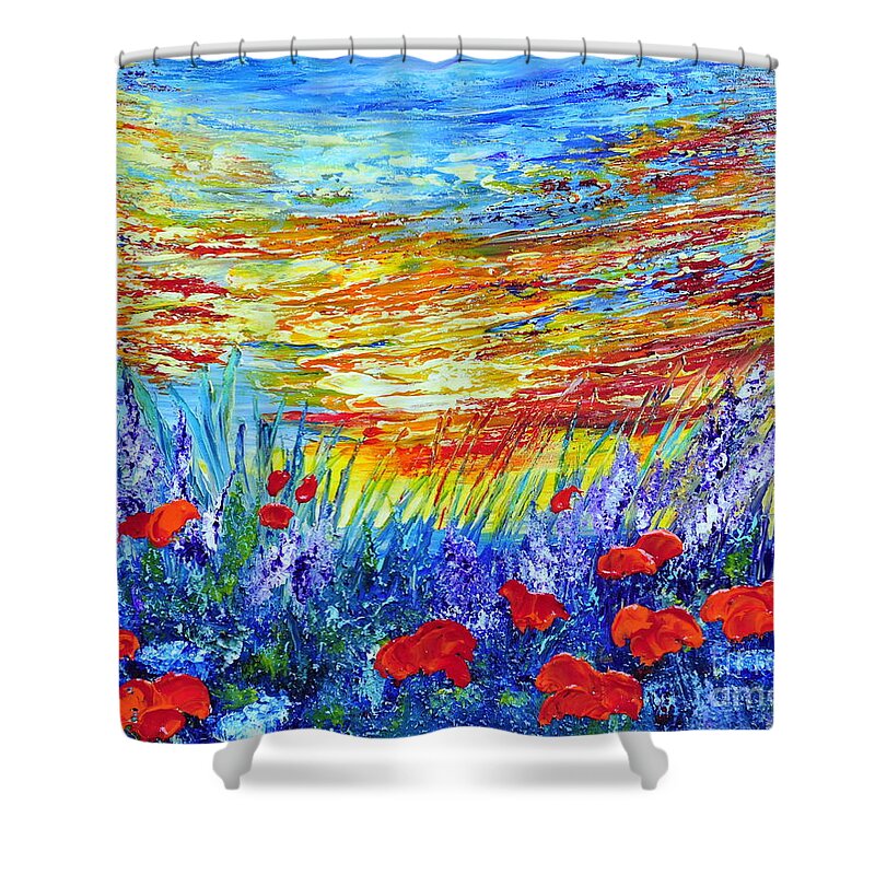 Poppies Shower Curtain featuring the painting Summer Meadow by Teresa Wegrzyn