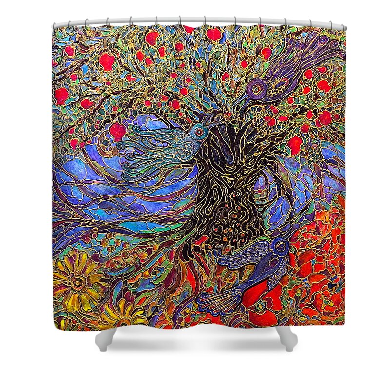 Summer Shower Curtain featuring the painting Enchanted Garden by Rae Chichilnitsky