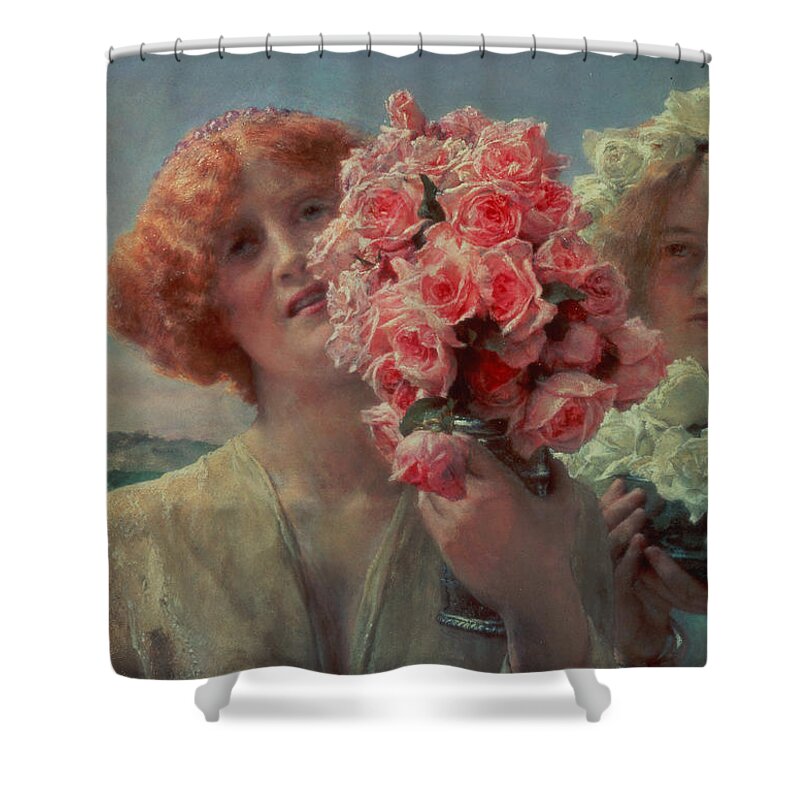 Summer Offering Shower Curtain featuring the painting Summer Offering by Lawrence Alma Tadema