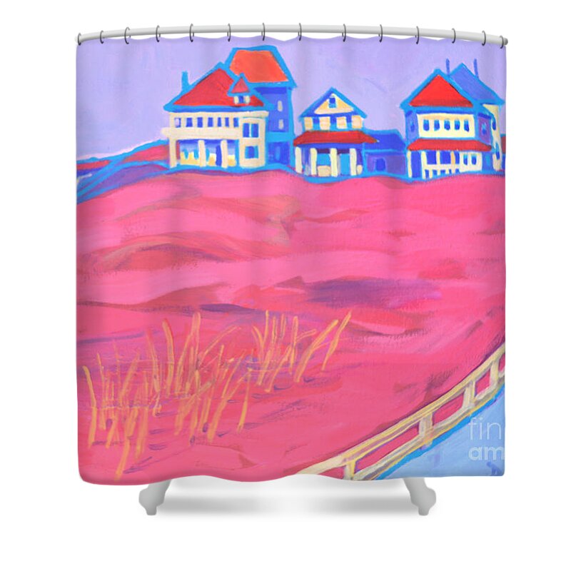Beach Shower Curtain featuring the painting Summer Porches Hampton Beach by Debra Bretton Robinson