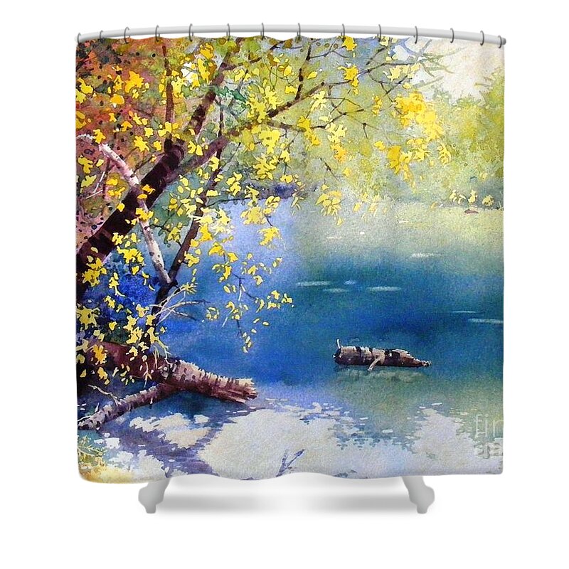 Landscape Shower Curtain featuring the painting Summer River by Celine K Yong
