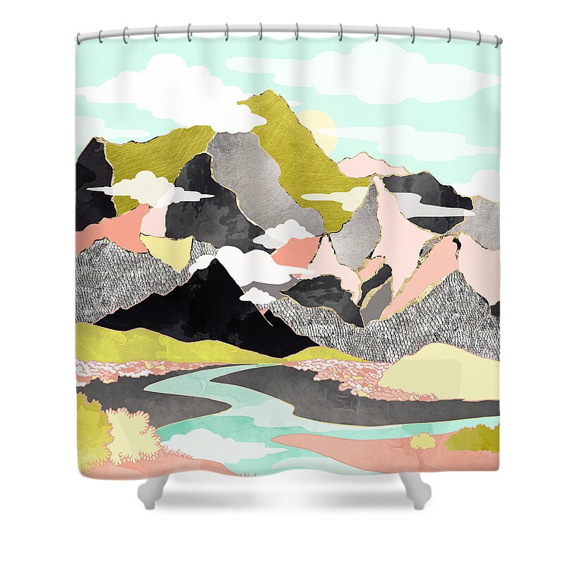 Watercolor Shower Curtain featuring the digital art Summer River by Spacefrog Designs