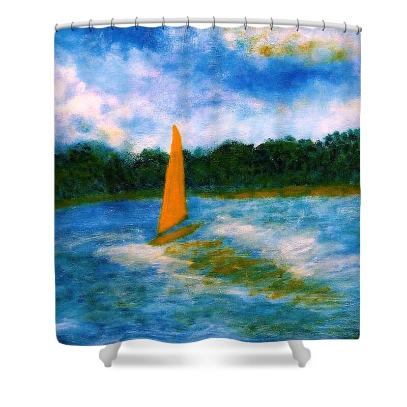 Long Island Sound Shower Curtain featuring the painting Summer Sailing by John Scates