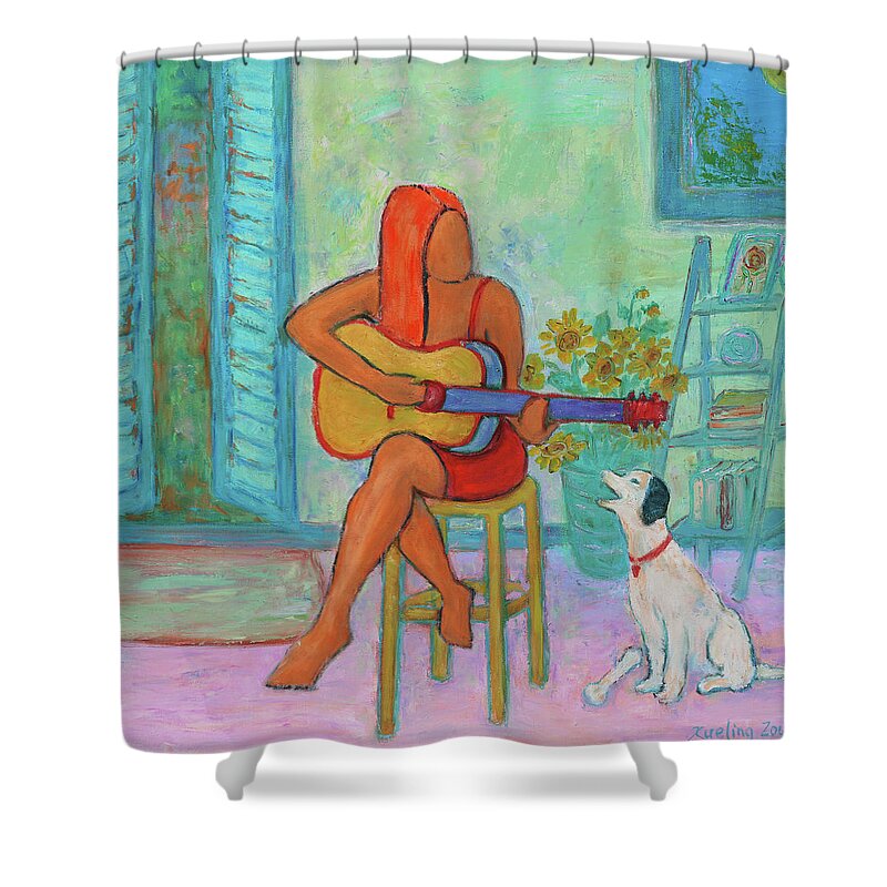 Girl Shower Curtain featuring the painting Summer Serenade II by Xueling Zou