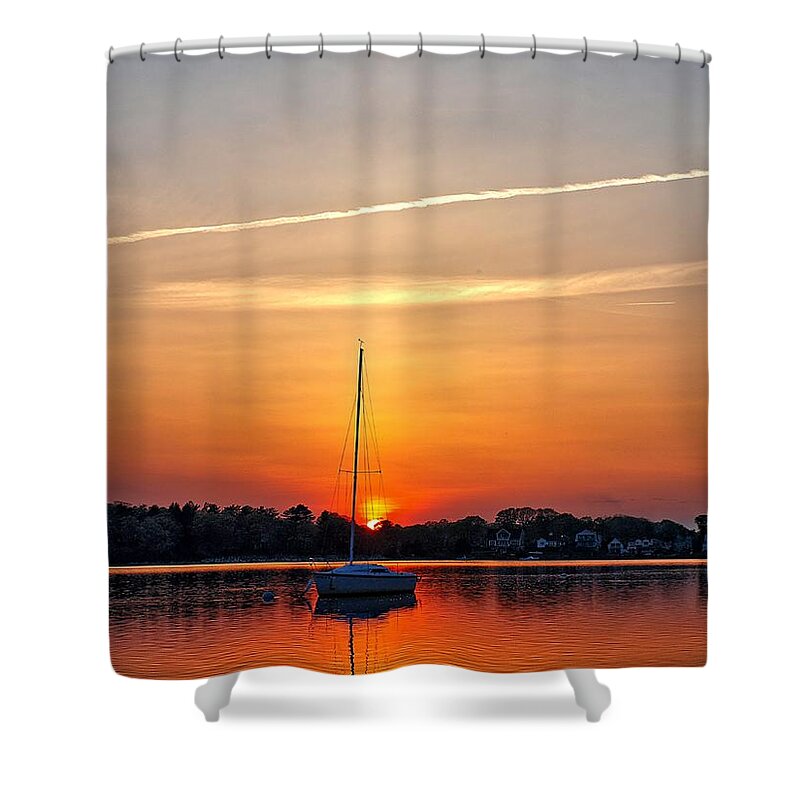 Sail Boat Shower Curtain featuring the photograph Summer Sunset at Anchor by Bruce Gannon