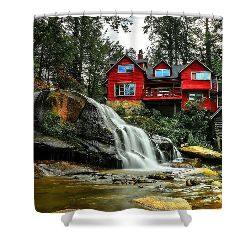 Living Waters Ministry Shower Curtain featuring the photograph Summer Time at Living Waters Ministry and Shoals Creek Falls by Carol Montoya