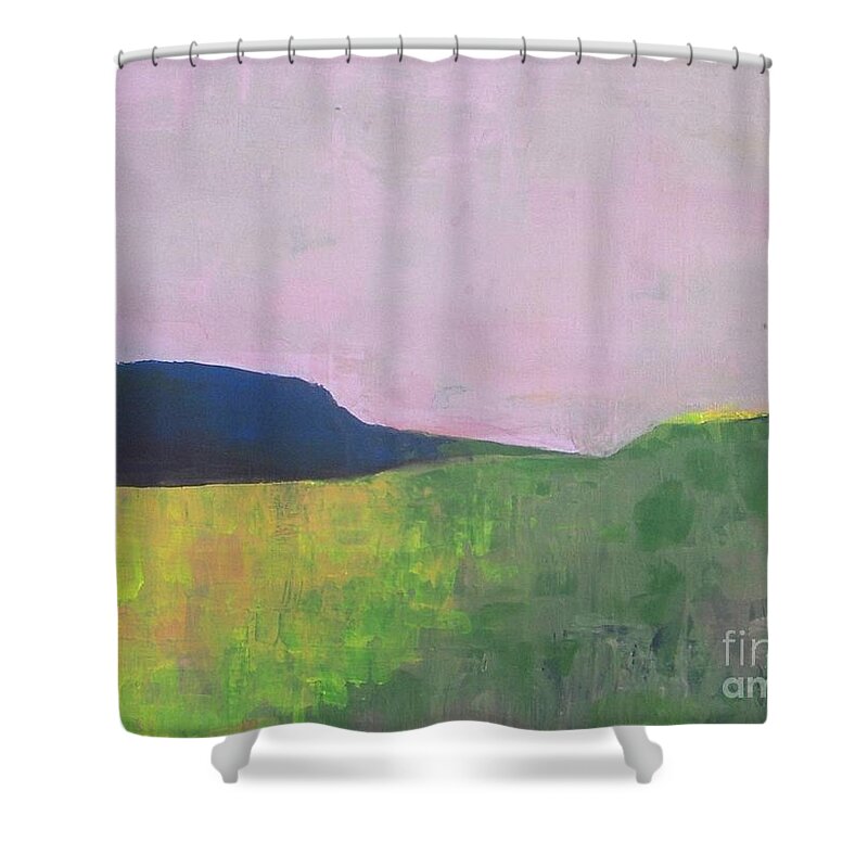 Abstract Landscape Shower Curtain featuring the painting Summer Valey by Vesna Antic